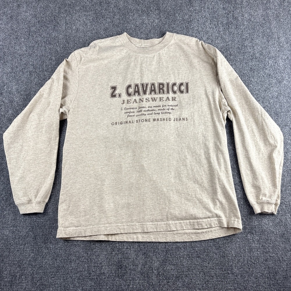 Vintage 90s Z Cavaricci Jeanswear Long Sleeve Graphic T-Shirt Men's M Oatmeal
